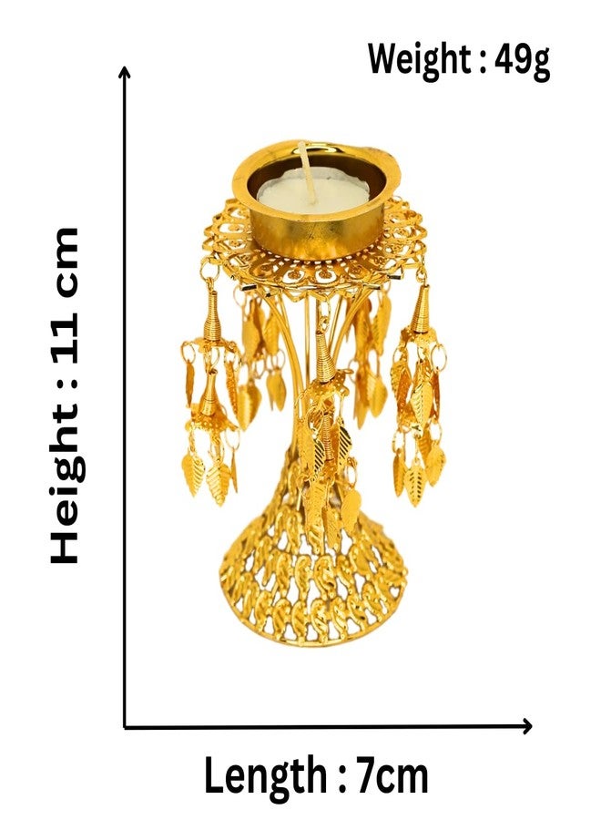 JWELLA Golden Stand Candle Holder with 7 Pink Shine Glow Bangle Tea Light Holders | Decorative Tealight Set for Diwali, Weddings, Pooja & Home Décor - Image 4